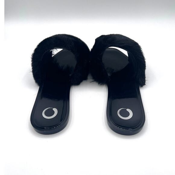 JOURNEE COLLECTION 'DUSK' FAUX FUR BAND SLIDE SANDALS BLACK WOMENS 7M NEW - Picture 6 of 12